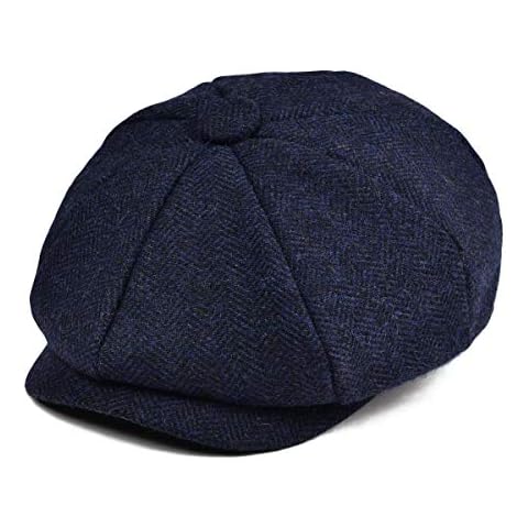 JANGOUL Boys Vintage Newsboy Cap Tweed Flat Beret Cabbie Hat for Kids Toddler Pageboy (56cm(6-8 Years Old), Navy) Cover