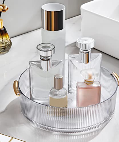 Lazy Susan Turntable Organizer,9Inch Clear Rotating Bathroom Vanity Tray For Counter,Makeup Perfume Organizer For Skincare Storage,Perfume Tray With Handle & Atomizer,Condiment Organizer For Cabinet #TOP2