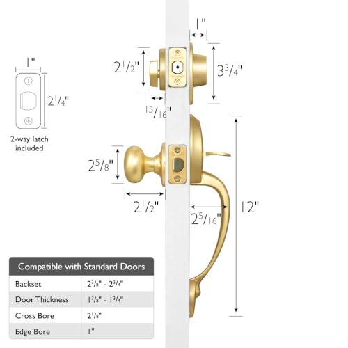 Design House Cambridge Coventry Door Handle Set with Single Cylinder Deadbolt – Satin Gold – Design House, 726935 by Design House - Image 2
