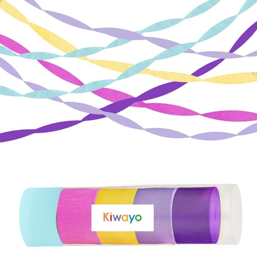 Purple Pink Blue Crepe Paper Streamers,Birthday Streamers Party Decorations- Hot Pink Light Purple Teal Blue Yellow Streamers(5 Rolls) for Dollhouse Kpop Kitties Unicorn, Colorful Magic Party Theme