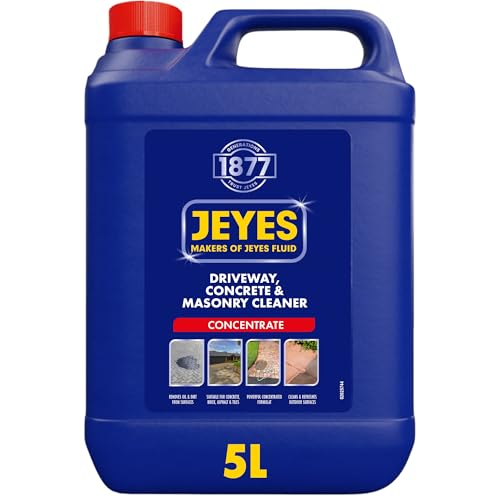Jeyes Driveway Concrete & Masonry Cleaner 5L Heavy Duty Brick and Patio Cleaner Concentrated Oil Remover for Driveways Removes Grease Moss & Algae (Makes 50-100 Litres) Pressure Washer Safe