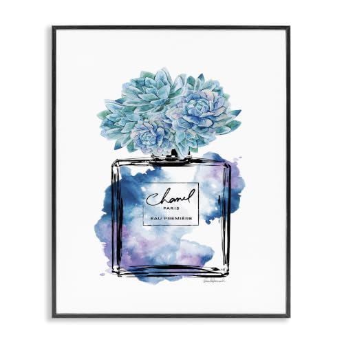 Stupell Industries 'Watercolor Fashion Perfume Bottle with Blue Flowers', Framed Giclee Art, Black, 11 x 14 Inches, Easy to Hang and Sturdy, Made in USA, by Amanda Greenwood
