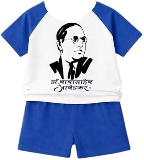 Stylish Dr. Bhimrao Ambedkar Printed T-Shirt & Bottom Set for Kids | Ambedkar White & Blue Cotton Set