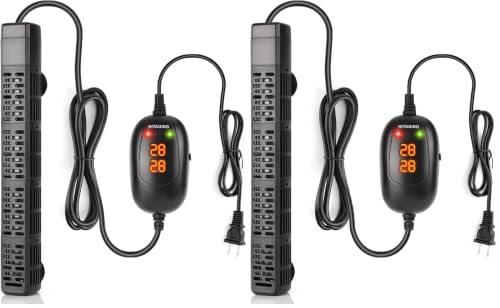 Image of HiTauing Aquarium Heater, 50W /100W /200W /300W /500W Submersible Fish Tank Heater with Over-Temperature Protection and Automatic Power-Off When Leaving Water for Saltwater and Freshwater (Pack of 2)