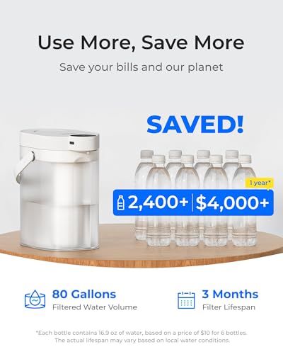 Image of Waterdrop ED11W Rechargeable Instant Water Filter Dispenser, 15-Cup, White | 5-Stage Long-Life Electric Pitcher, Reduce 70+ Contaminants, Soften Water, Portable Countertop System, Does not Lower TDS