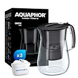 AQUAPHOR Onyx Black Water Filter Jug - Counter Top Design with 4.2L Capacity, 3 X MAXFOR+ Filters Included Reduces Limescale Chlorine & Microplastics Perfect for Families, Premium Quality Glass Effect