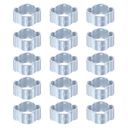 Image of sourcing map 15pcs Double Ear Hose Clamp 7-9 mm Galvanized Steel Hose Clamp Double Ear O Clips Crimp Rings for Fuel Line Pipe Tube Fitting Connections, Silver