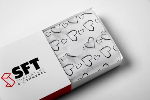 Folha Papel Seda 100UN 30x70 Estampado Corações Grandes (Preto)