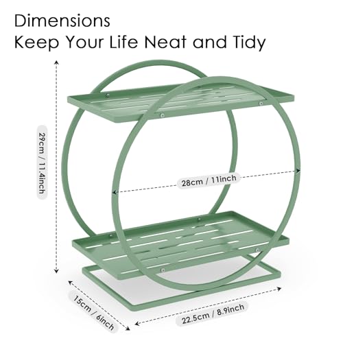 YIWANFW Perfume Organizer for Dresser, 2-Tier Bathroom Counter Organizers, Elegant Round Makeup Organizer for Vanity, Bathroom Organizer Countertop Shelf, Perfume Tray Skincare Storage (Green) — view 3