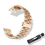 RoYiio Correa de Acero Inoxidable es Adecuada para Asas de Reloj con Ancho de 20mm, Bellamente Pulida, Correa de Metal para Hombres Mujeres - Oro Rosa