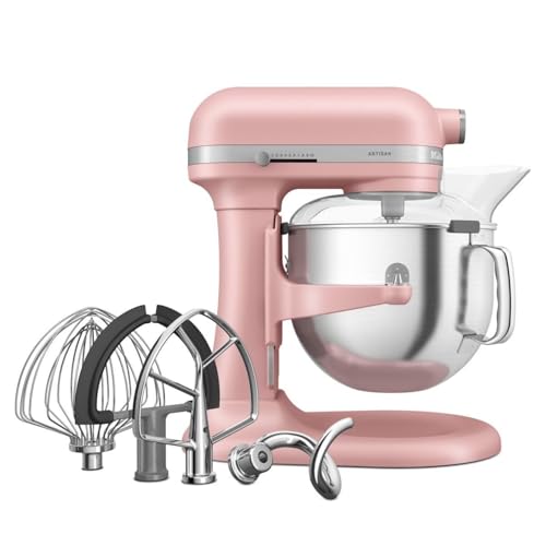 KitchenAid Robot Pâtissier - Artisan - Robot cuisine multifonctions à Bol relevable - Batteur avec 5 accessoires et bol en inox de 6,6 L - Dried rose