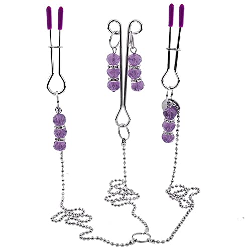 Nipple Clips With Chain, Adjustable Weight Metal Nipple Clamps For Women, Non Piercing Breast Stimulation Clamps For Couples Flirting Toys Nipple Jewelry (Purple-B) #TOP5