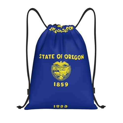 Medium Drawstring Bag - Sport Oregon State Flag Print Sackpack for Yoga, Dance, Travel, Hiking - Lightweight Storage