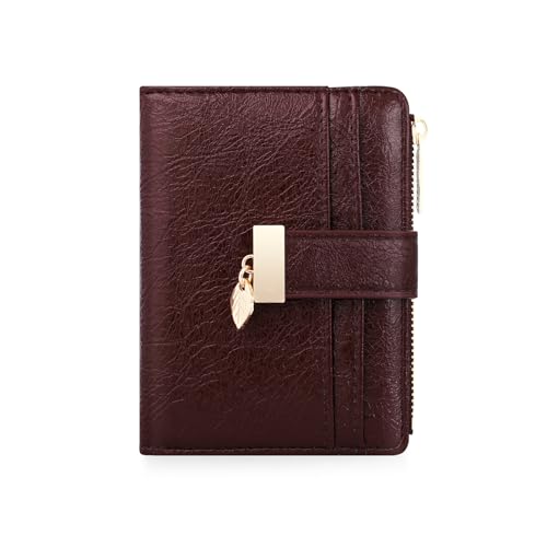 Image of Pomelo Best Wallet Women Bifold Leather Wallets for Women Credit Card Holder with ID Window Zipper Coin Pocket Dark Red