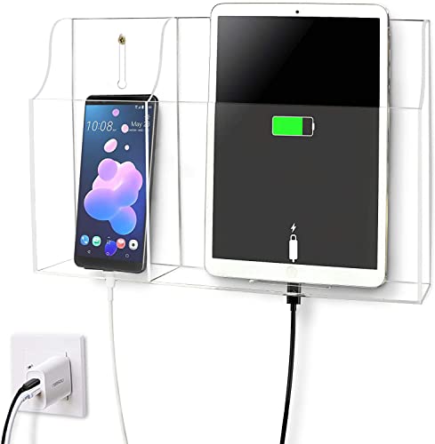 Pansyling Clear Acrylic Remote Control Holder Wall Mounted Phone Holder Stand For Tablet Ereader Wall Storage Caddy Media Organizer With Charging Holes For Ipad Kindle Iphone Samsung #TOP7