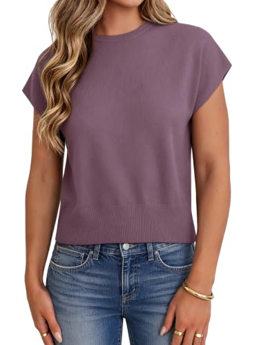 Image of UNCLECAT Short Sleeve Sweater for Women Knit Fall Pullover Tops | Crew Neck,Cap Sleeve,Lightweight,Basic ,Soft Fabric,Spring Summer Fall Outfits, Trendy 2026,Business Casual Tops