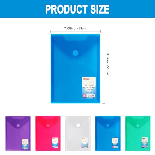 Acrux7 60 envelopes de plástico pasta de arquivo A5 de 18 x 25 cm, envelopes reutilizáveis à prova d