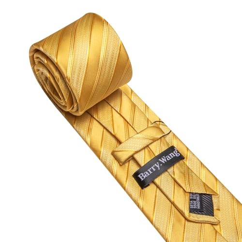 Image of Barry.Wang Man Stripe Ties Set Silk Woven Pocket Square Necktie Cufflinks Formal Party Business