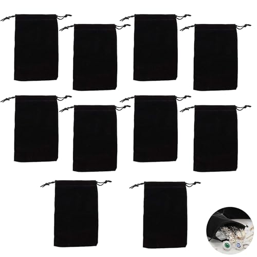 JFGDVW 10 Pcs Black Velvet Jewellery Pouches, Small Size Gift Bags For Jewellery, Multifunctional Reusable And Gift Bags, For Wedding, Party, Valentine, Christmas