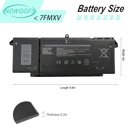 Image of 7FMXV 63Wh Laptop Battery Replacement for Dell Latitude 7420 5320 7320 7520 Series Compatible with TN2GY 0TN2GY 9JM71 4M1JN 727CG CN-0TN2GY