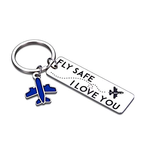 Fly Safe I Love You Keychain Pilot Gifts for Dad Husband Boyfriend Flight Attendant Airline Worker Gift for Couple Long Distance Traveler Gift for Him Her Birthday Anniversary Christmas for Women Men