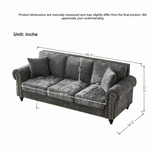 Image of KEIKI 2-Piece Sofa Set with 1 Oversized Chenille 3-Seater Sofa & 1 Loveseat Sofa, Upholstered 5-Seater Couch Set with Nailhead Trim, High-Density Foam Cushions, Rolled Arms, for Living Room, Grey