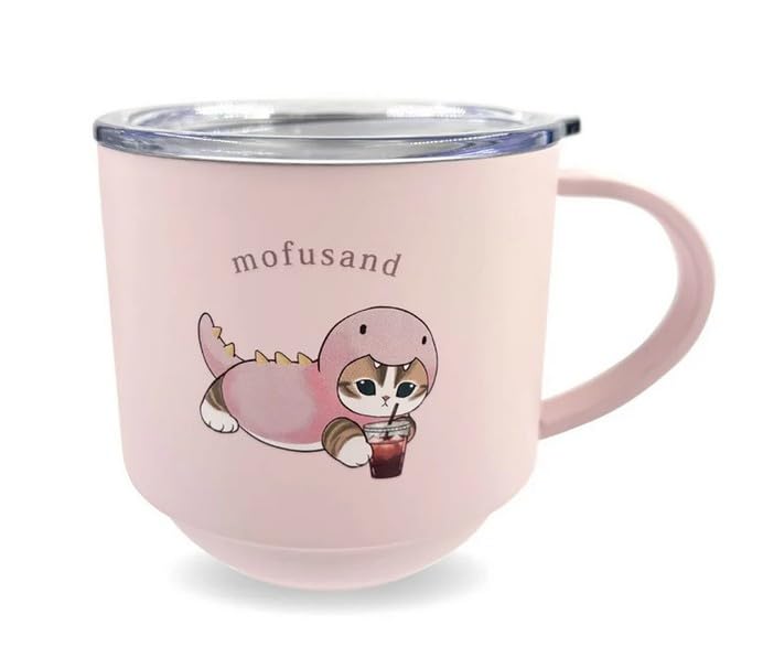 Mofusand Cockybean Cat Stainless Steel Mug with Lid 9.5oz Stackable Cup