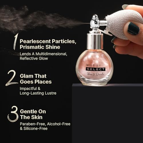 Image of Swiss Beauty Select Born To Dazzle Glitter Spray | Pearlescent Particles | Multidimensional Shine | High-Impact Glow | Lightweight & Blendable | Gentle On The Skin | For Body & Hair | Shade- Hollywood Glam, 5gm