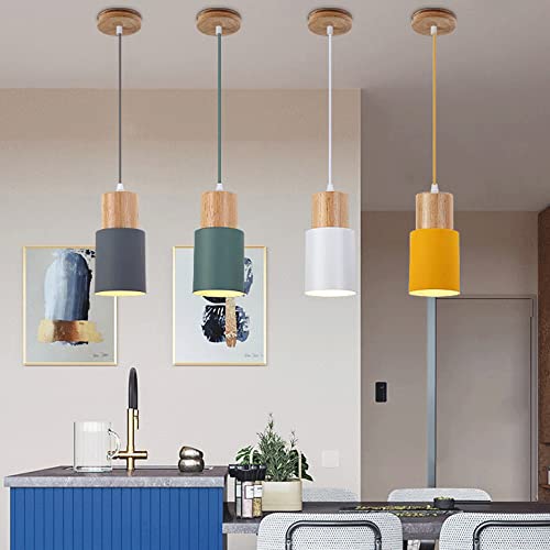Lámpara colgante moderna Macaron de madera con cable ajustable E27 para comedor 3