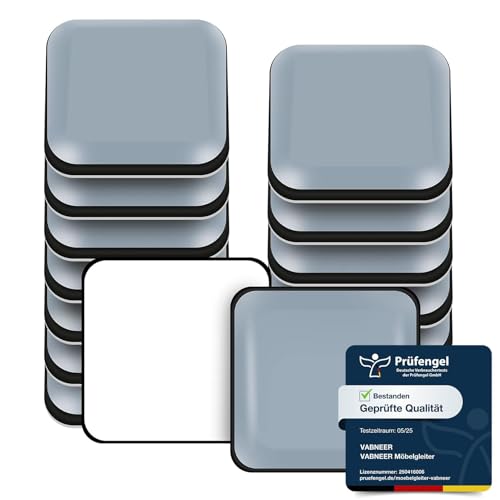 VABNEER Patins de Meubles, 16 Pièces PTFE Téflon Carré Auto-adhésives Coulisses de Meubles Adaptés Aux Sols et Tapis Lisses (Carré, 20X20mm)