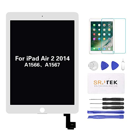 SRJTEK For Apple iPad Air 2 9.7" 2014 A1566 A1567 交換修理用lcdとタッチスクリーン アセンブリ 液晶とフロントパネル 外部と内部スクリーン タブレットディスプレイ 交換部品 工具セット+画面保護フィルム