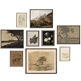 9Pcs Vintage Gallery Wall Art Decor Prints Neutral Farmhouse Wall Decor Nature Landscape Botanical Painting Moody Poster Retro French Country Moody Paintings Rustic Cottagecore Brown Tones Decor - Unframed