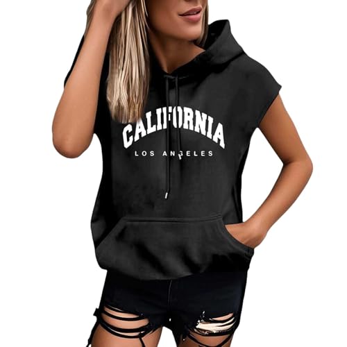Generisch Mujer Talla Grande Moda Letras Sudadera Con Capucha Manga Corta Blusa Suelta Top Tienda Online, Negro , M