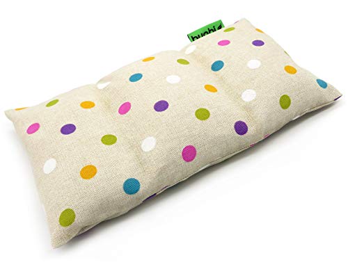 Saco térmico semillas para microondas (30x18cm). Aroma suave a Lavanda. Saquito con funda lavable extraíble. Cojín para dolor cervical lumbar cuello espalda menstrual colicos (Topos Colores)