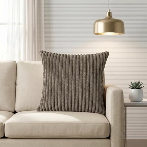Image of Yellow Weaves Pencil-Stripe Fur Cushion Covers | Soft Polyester | Decorative Sofa & Throw Pillow Covers | 16x16 Inches, Pack of 1 (Mouse)
