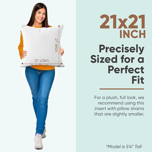 Image of Pillowflex Synthetic Down Pillow Insert 21x21 in - Karate Chop Pillow | Large Square Sham Form, Plush Polyester Cotton Blend, Cloud-Like Comfort, Clump-Resistant Fill, Smooth Elegant Finish