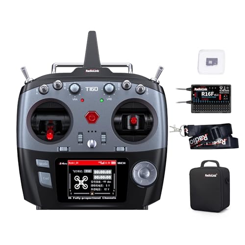 Radiolink T16D 16-Kanal RC Fernsteuerung mit R16F Telemetrie Empfänger Set 4000m Reichweite 100 Modellspeicher 2 4GHz Sender für Futterboot Auto FPV Drohne Panzer Raupenfahrzeug (Mode 2)