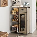 X-cosrack 3 Tier Coffee Bar Table with Storage Drawer, 35.8' H Adjustable Shelf Farmhouse Coffee Stand Station Table for Corner, Kitchen, Dining, Liquor Cabinet Rustic Wood Coffee Table-Grey