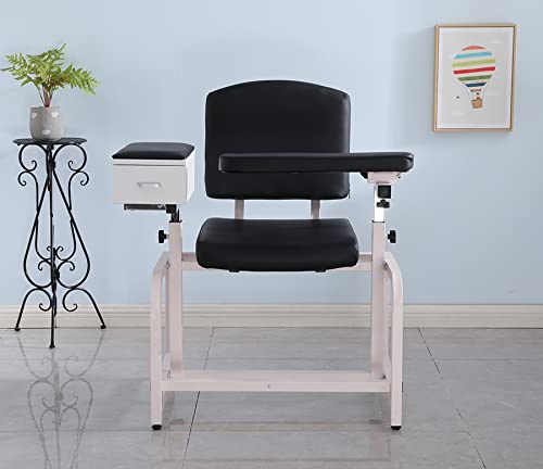 Medycare Lab Blood Drawing Chair with Padded Flip Arm and Drawer (Black)