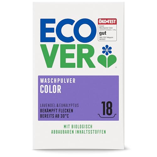 Ecover Detergente en polvo de lavanda (1,35 kg/18 lavados), detergente en polvo para ropa de color natural, 1,35 kg
