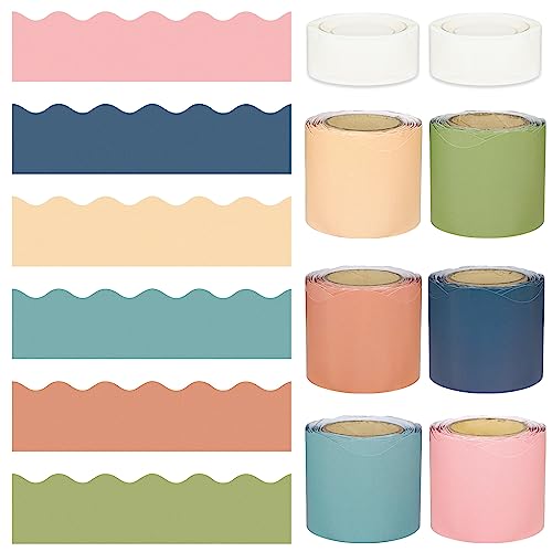 196.8 Ft Colorful Classroom Borders Boho Bulletin Board Trims Scalloped Board Stickers Bulletin Border Decorations for Classroom Office Wall Chalkboard Decor (Classic)