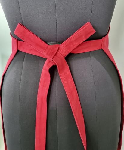 Image of Kitchen Apron - 100% Cotton, Adjustable Neck strap, Large Pocket - Unisex Apron for Men & Women - Cooking, Baking, BBQ, Gardening - Solid Colours, Striped and Checkered Patterns