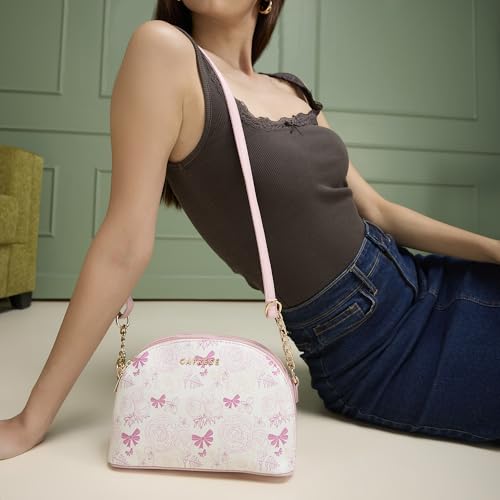 Image of Caprese Scarlet Small Sling Bag for Women with Adjustable Strap | Floral Printed Faux Leather | Multi-Compartment Crossbody Purse | Zipper Closure | Stylish Everyday Bag
