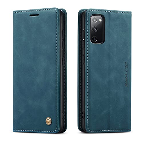 QLTYPRI Etui Coque pour Samsung Galaxy S20 FE, Portefeuille Fentes Cartes Housse Antichoc Cuir PU Vintage Portefeuille Etui Compatible avec Samsung Galaxy S20 FE - Bleu