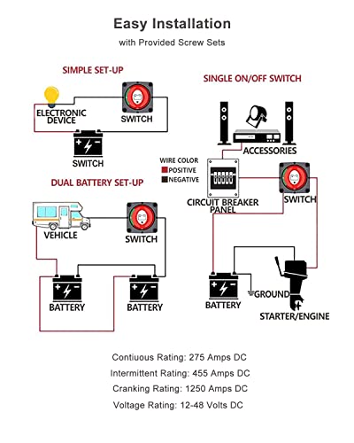 Gioyonil Battery Disconnect Switch Isolator, 12V-48V On-Off Power Cut Master Shut-Off Switch with 2 AWG x 3/8” Ring Terminals & 3:1 Heat Shrink for Marine Camper Trailer RV Boat Automotive - Thumbnail 5