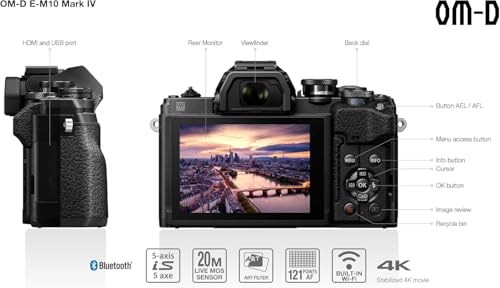 Olympus OM-D E-M10 Mark IV Micro-Four-Thirds System Camera, 20 MP Sensor, 5-Axis Image Stabilisation, Self-Portrait LCD Display, Electronic Viewfinder, 4K Video, Strong AF, Wi-Fi, Black by Olympus - Image 4