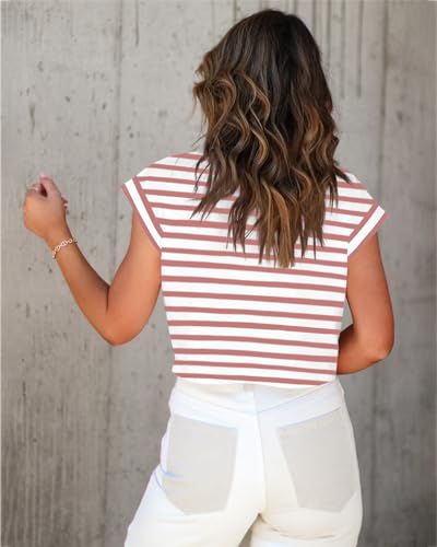 Image of Tankaneo Womens Short Sleeve Cropped T-Shirts Summer Rolled Dolman Sleeve Crop Tops Casual Round Neck Solid Short Basic Tees