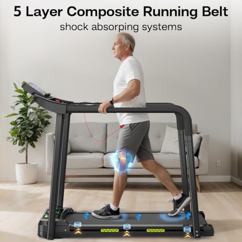 Image of Walking Pad Treadmill for Senior, Foldable Treadmill for Home Use with Long Safety Handrails & Large LED Display, 300 LBS Capacity, 7.5 MPH, Easy Storage Walking Machine for Elderly
