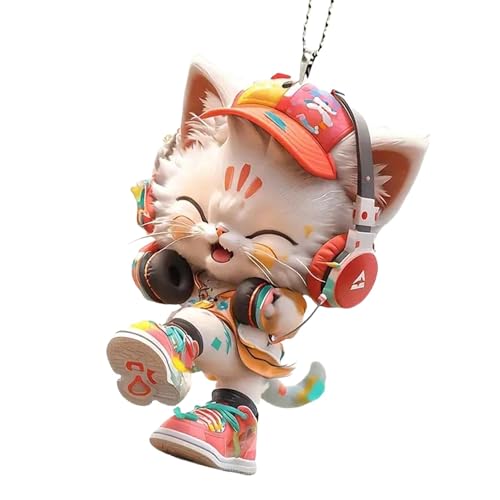 Ornement de voiture de chat, pendentif de voiture de chat | Chaton de voiture portant des accessoires de rétroviseur de casque - Pendentif animal en acrylique 2D pour voiture, sac, sac à dos, décor d'