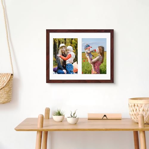 Image of DUENPY 8.5x11 Double 5x7 Picture Frame Double Picture Frame Displays Two 5x7 inch Photos Available Horizontal Wall Mounting Display and Vertical Redwood
